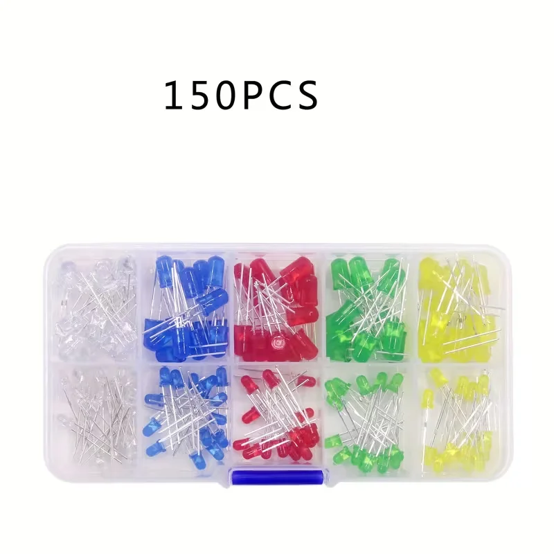 3mm 5mm LED-Dioden Sortiment 150/200/300 Stück Weiß Rot Gelb Grün Blau 5 Farben Runde Leuchtdioden Set