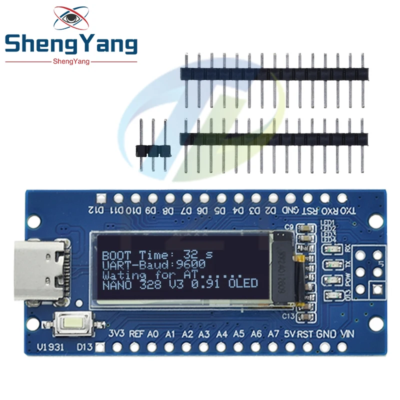Nano V3.0 Atmega328P Ch340C mit integriertem 0,91-Zoll-OLED-Display, 128*32 Auflösung, IIC I2C kompatibel