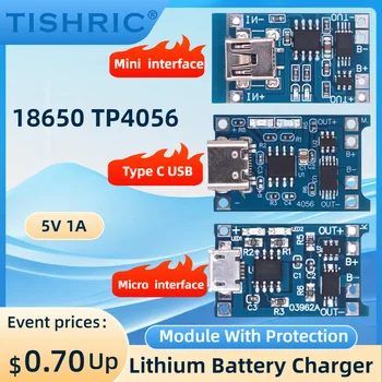 TISHRIC 5V 1A Micro/Typ-c/Mini 18650 TP4056 Lithium-Batterie Ladegerät modul Mit Schutz Dual Funktion Lade