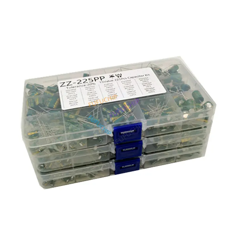 Schachtel Kondensator Kit Alu-elektrolytkondensatoren Set 15 Werte 16V-50V 1uF-470uF assorted Kit (225 Stück)
