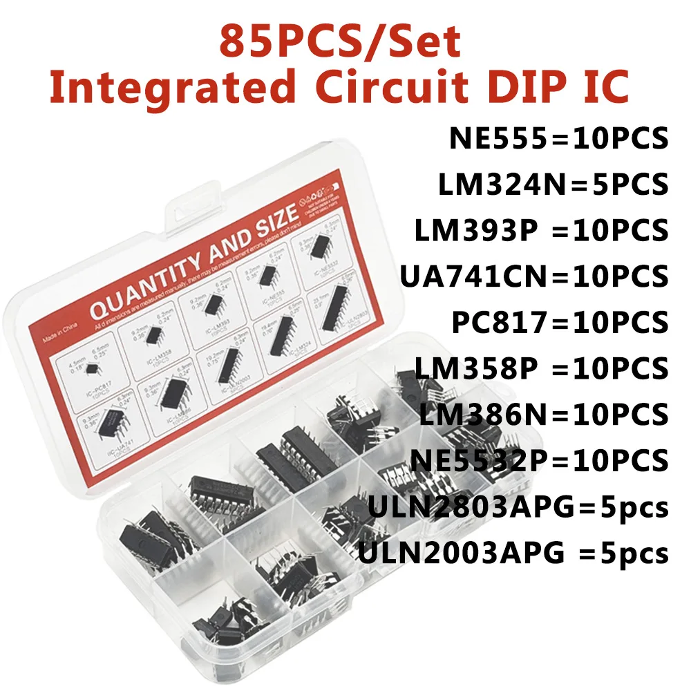 IC-Chip-Kit DIP Integrierte Schaltkreise NE555 LM324 LM358 (85 Stück) – Bild 4