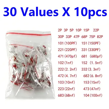Keramik-Kondensator-Set 2PF-0,1UF 104 103 30 Werte x 10 Stück Elektronische Komponenten Paket (300 Stück)