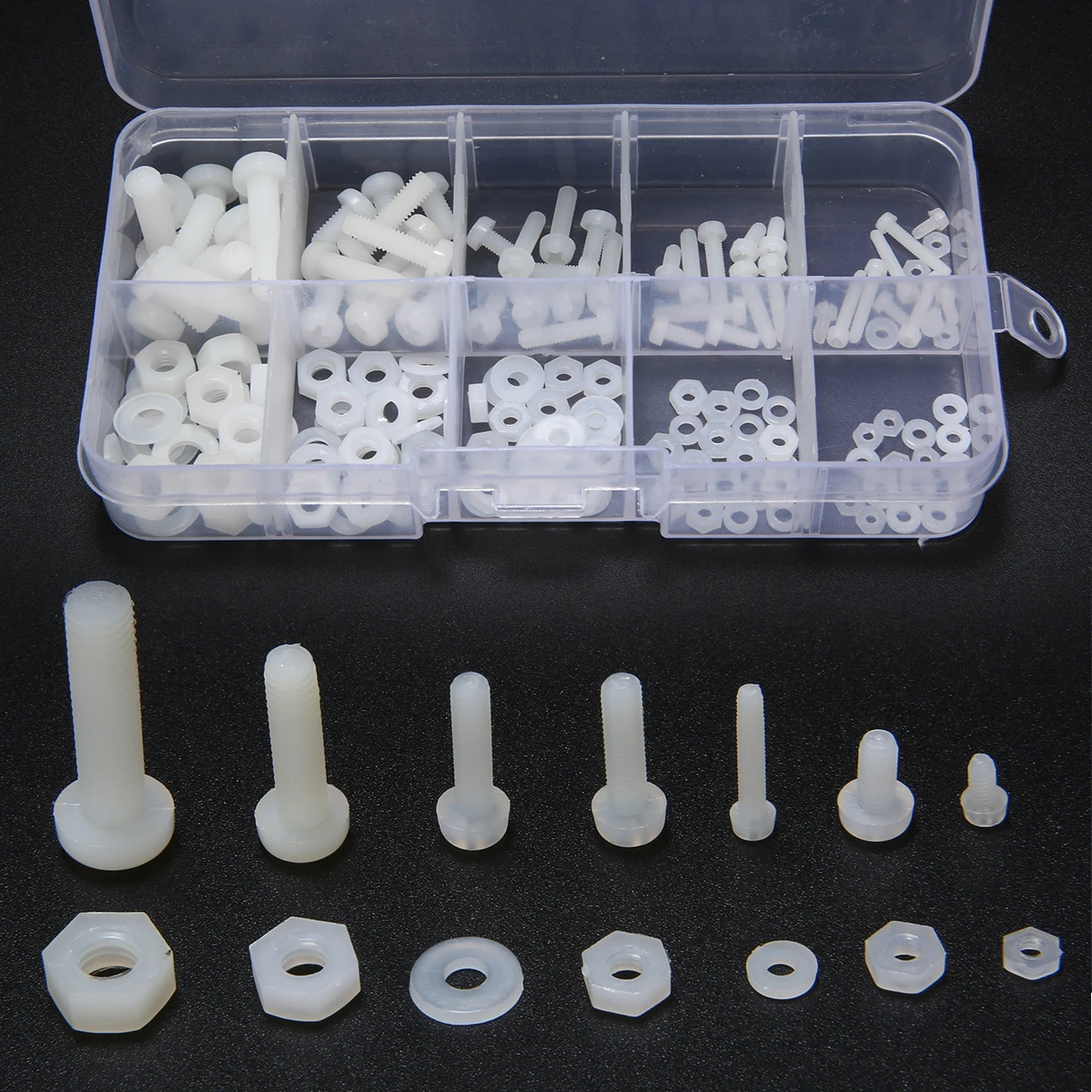 XLGYLPRO 150 Stück weiße Nylon-Sechskantschrauben M2 M2.5 M3 M4 M5, Bolzen, Muttern, Abstandshalter-Set
