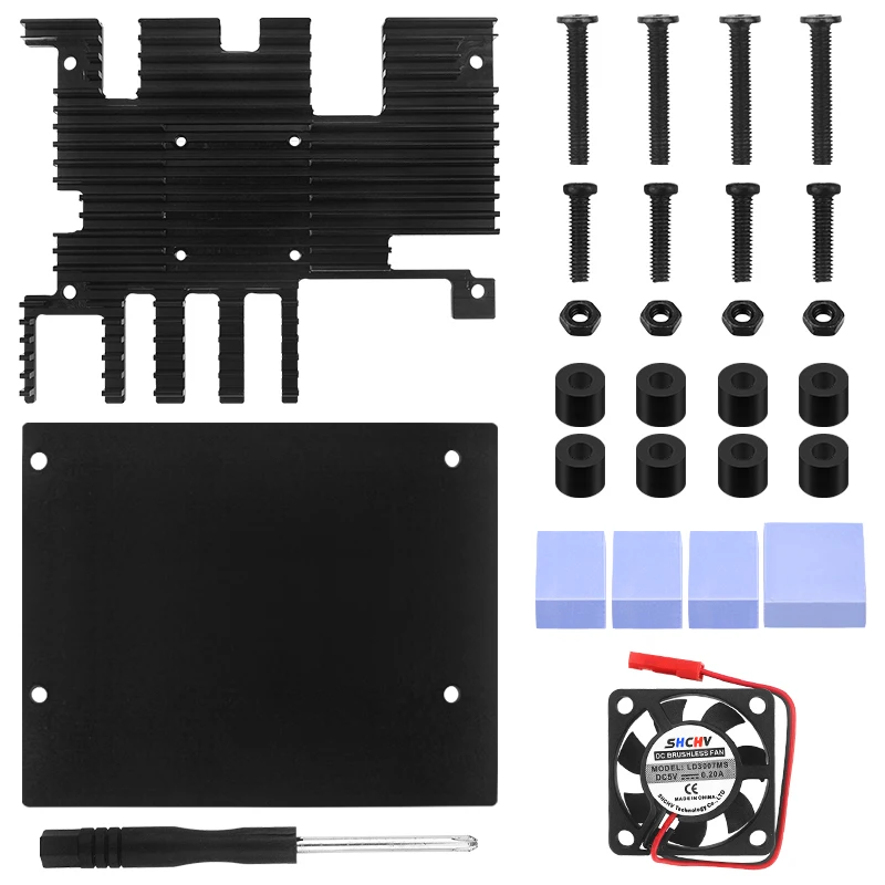 Orange Pi 5 Plus Aluminiumgehäuse, aktives passives Metall-Kühlgehäuse mit Lüfter, Kühlkörper, Metallgehäuse