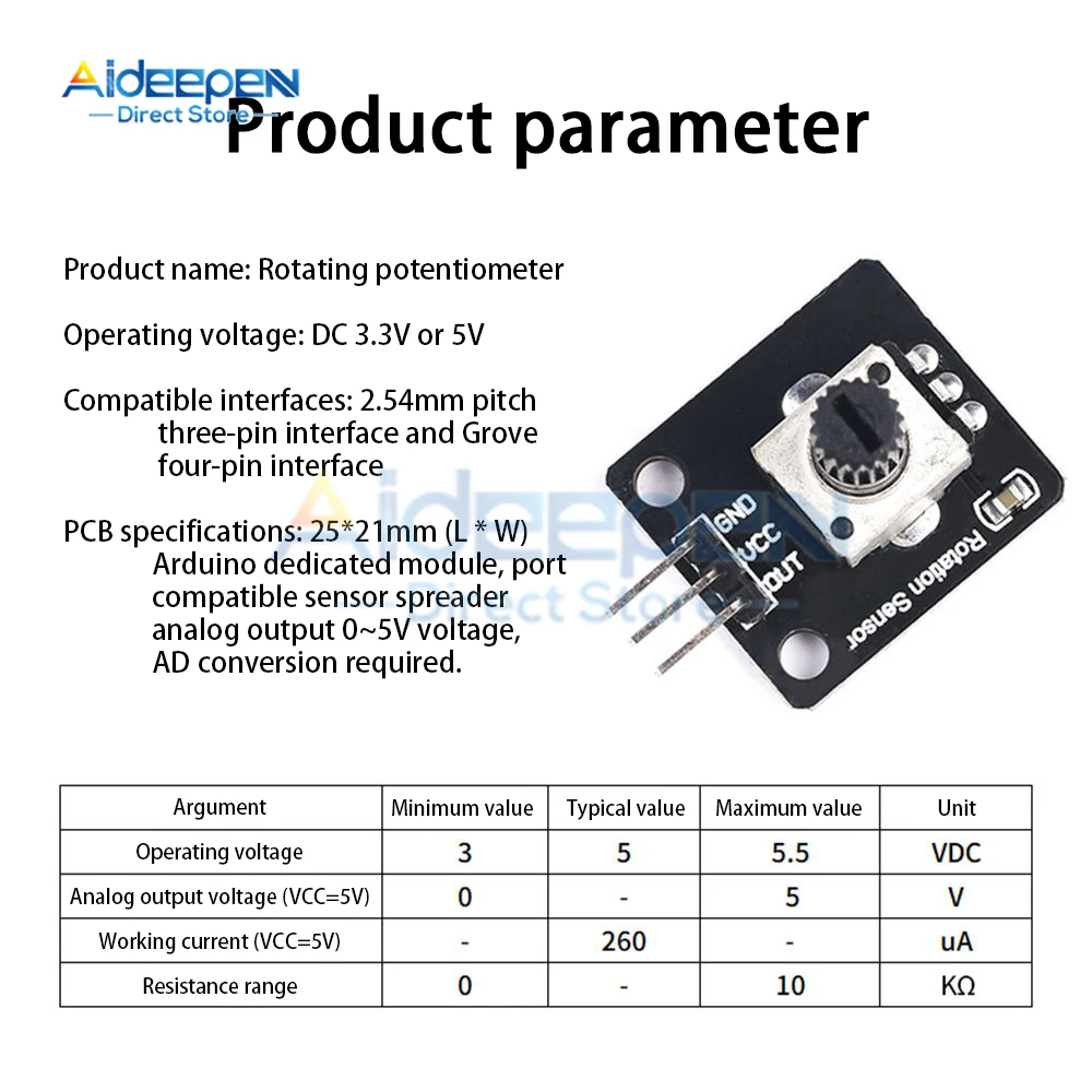 DC 3,3 V-5V 360-Grad-Drehgebermodul Dreh potentiometer Analog knopf – Bild 3
