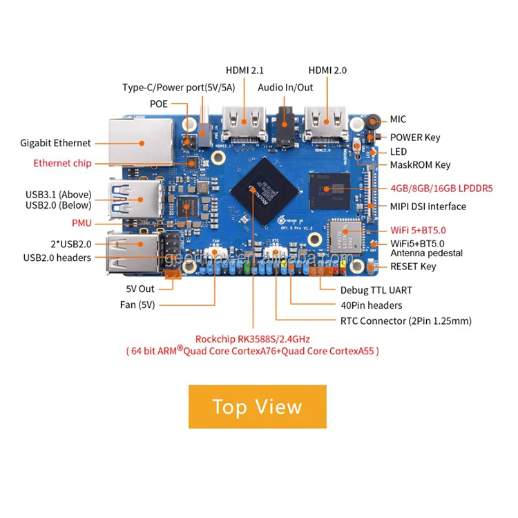 Orange Pi 5 Pro 4 GB 8 GB 16 GB RAM Entwicklungsboards LED-LÜFTER RTC – Bild 2
