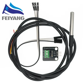 DS18B20 Temperatursensormodul-Kit, wasserdicht, 100 cm, digitales Sensorkabel, Edelstahl-Sondenklemmen-Adapter