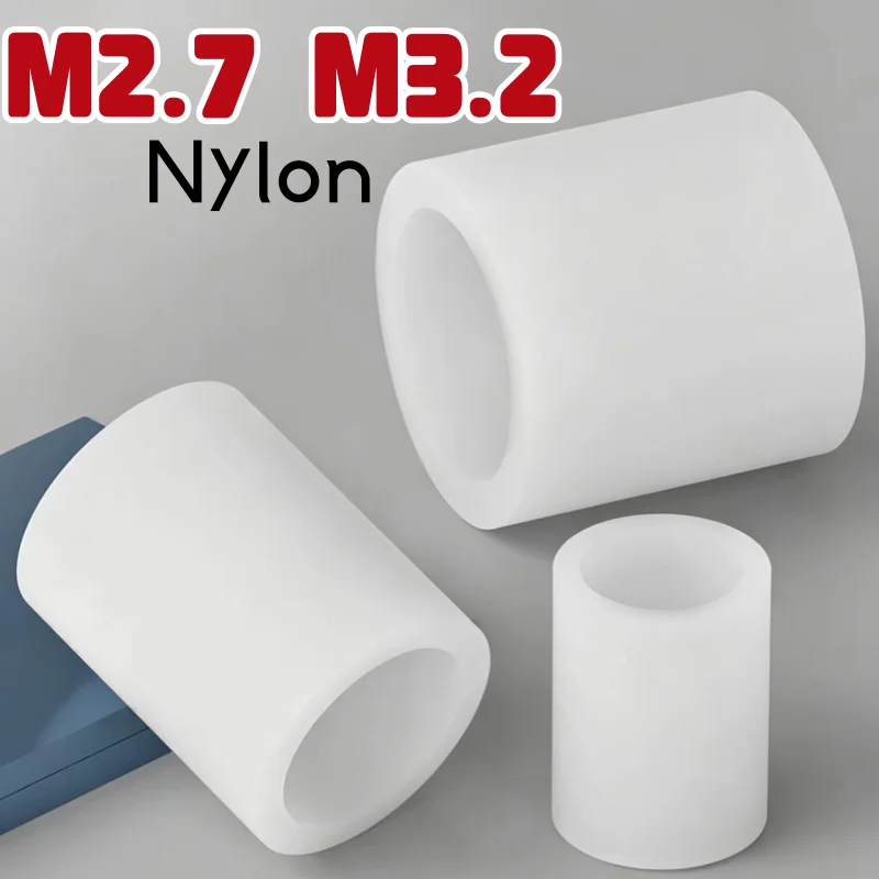 M2.7 M3.2 Weiße Nylon-Kunststoff-Abstandshalter, Runde Nicht-Gewindete Hohle Abstandsscheiben, Hitzebeständig