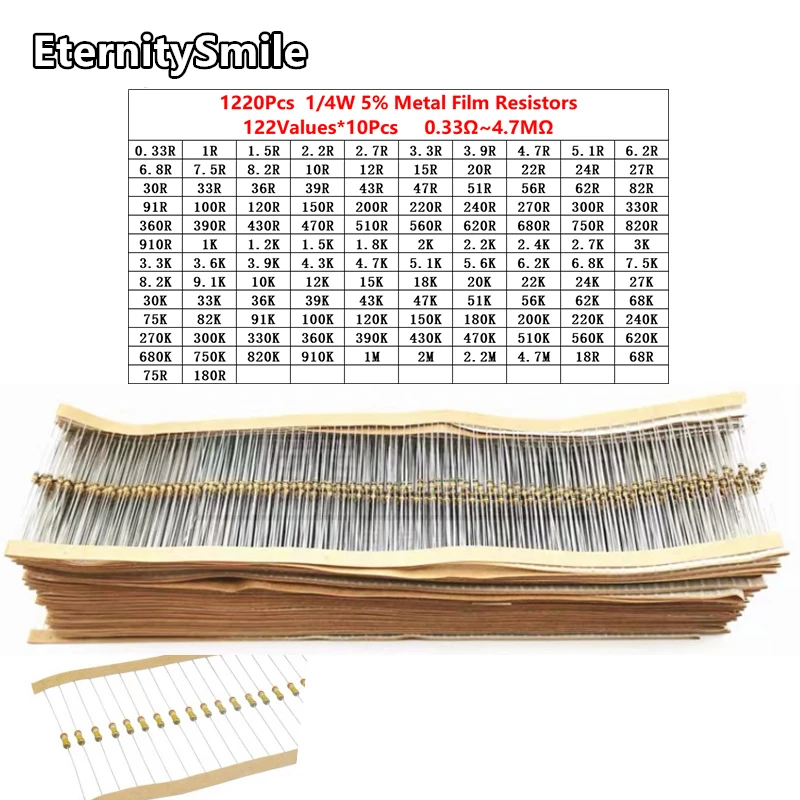 Schachtel Metall Film Widerstände Kit 122 Werte 1/4 W 5% (1220 Stück) – Bild 2