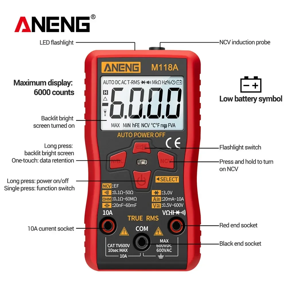 Digitalmultimeter Mini Multimetro 6000 Zählungen ANENG M118A AC – Bild 6