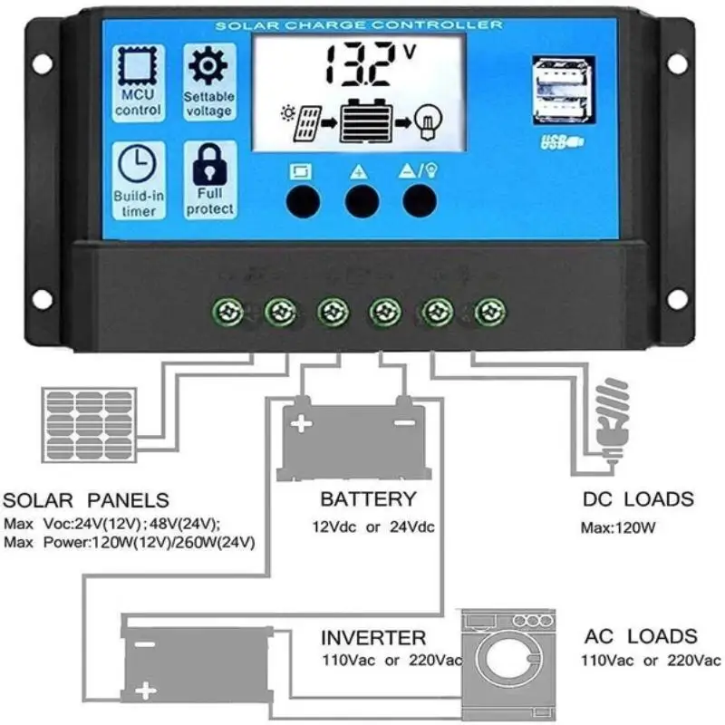 Solar-Laderegler 10A/30A Solarpanel PWM 12/24V Batterie-Controller – Bild 2