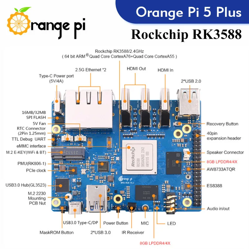 Orange Pi 5 Plus Single Board Computer RK3588 PCIE Modul Externe – Bild 4