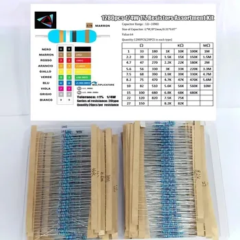 64 Werte 1/4W Metallfilm-Widerstandskit 1R-10M Ohm 1% Widerstands-Produktkombinationsset (1280 Stück)